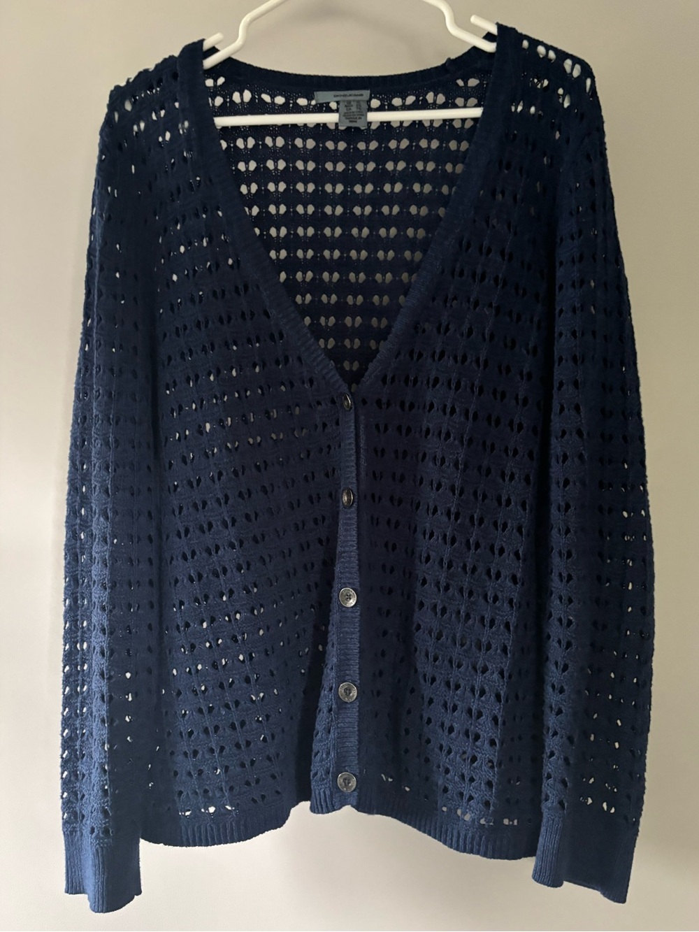 DKNY Navy Open-Knit Cardigan Sweater